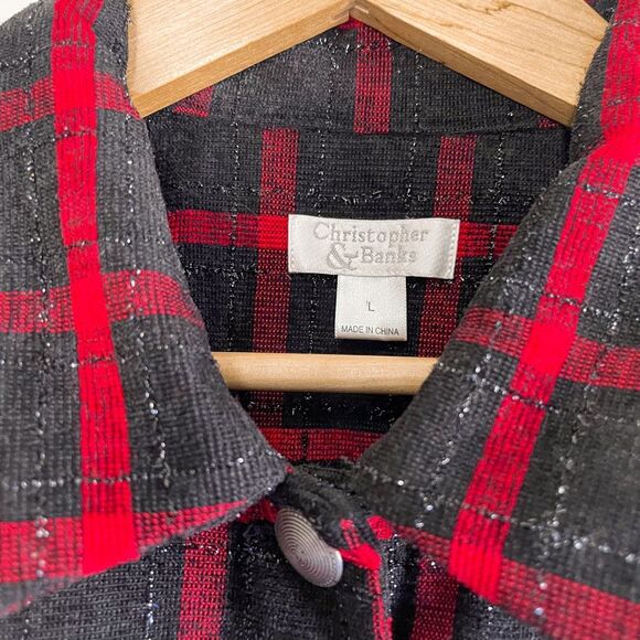 C&B Christmas Plaid Black & Red Blazer Jacket Size L - Picture 2 of 7